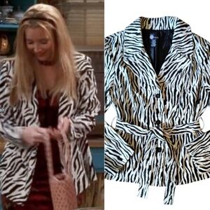 VTG 90s Black White Zebra Printed Lightweight Suit Jacket Size XL